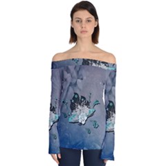Sport, Surfboard With Flowers And Fish Off Shoulder Long Sleeve Top by FantasyWorld7