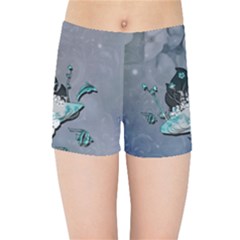 Sport, Surfboard With Flowers And Fish Kids  Sports Shorts by FantasyWorld7