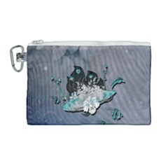 Sport, Surfboard With Flowers And Fish Canvas Cosmetic Bag (large) by FantasyWorld7