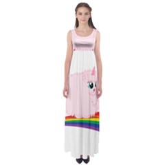 Pink Fluffy Unicorns Dancing On Rainbows Drawing Empire Waist Maxi Dress by Sudhe