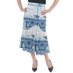 Blue City Building Fantasy Midi Mermaid Skirt by Sudhe