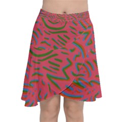 Pattern Saying Wavy Chiffon Wrap Front Skirt by Sudhe