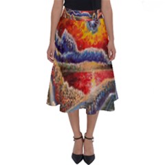 Sci Fi  Landscape Painting Perfect Length Midi Skirt by Sudhe