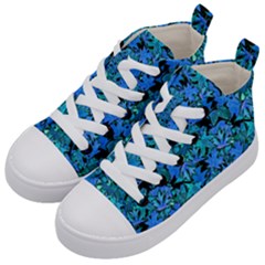 Fall Leaves Blue Kids  Mid-top Canvas Sneakers by bloomingvinedesign