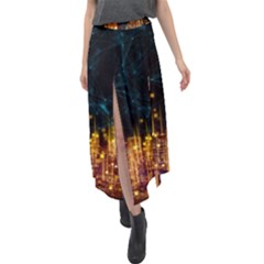 Architecture Buildings City Velour Split Maxi Skirt by Simbadda