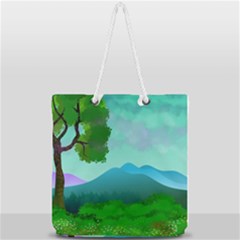 Landscape Illustration Nature Tree Full Print Rope Handle Tote (large) by Simbadda