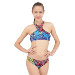 Graffiti Wall Mural Painting Arts High Neck Bikini Set by Simbadda