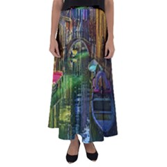 Venice City Italy Architecture Flared Maxi Skirt by Simbadda
