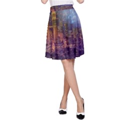 City Lights Skyline Buildings A-line Skirt by Simbadda