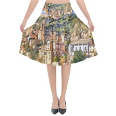 Architecture Town Travel Water Flared Midi Skirt by Simbadda