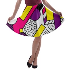 Memphis Colorful Background With Stroke A-line Skater Skirt by Vaneshart