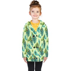 Peacock Feather Pattern Kids  Double Breasted Button Coat by Vaneshart