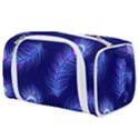 Seamless Pattern With Colorful Peacock Feathers Dark Blue Background Toiletries Pouch View1