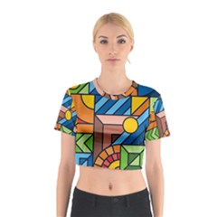 Colorful Geometric Mosaic Background Cotton Crop Top by Vaneshart