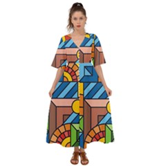 Colorful Geometric Mosaic Background Kimono Sleeve Boho Dress by Vaneshart