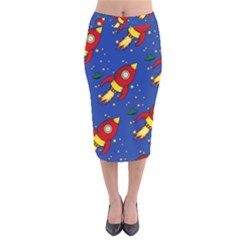 Space Rocket Pattern Velvet Midi Pencil Skirt by Vaneshart