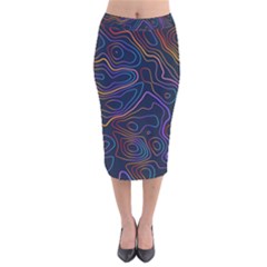 Topographic Colorful Contour Illustration Background Velvet Midi Pencil Skirt by Vaneshart