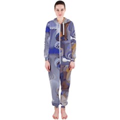 Cobalt Blue Silver Orange Wavy Lines Abstract Hooded Jumpsuit (ladies)  by CrypticFragmentsDesign