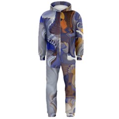 Cobalt Blue Silver Orange Wavy Lines Abstract Hooded Jumpsuit (men)  by CrypticFragmentsDesign