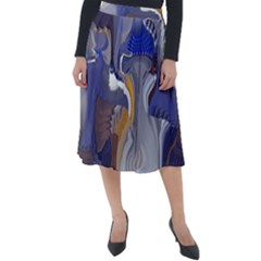 Cobalt Blue Silver Orange Wavy Lines Abstract Classic Velour Midi Skirt  by CrypticFragmentsDesign