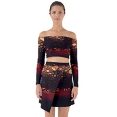 Water Drops Bubbles Macro Close Up Brown Off Shoulder Top With Skirt Set by Vaneshart