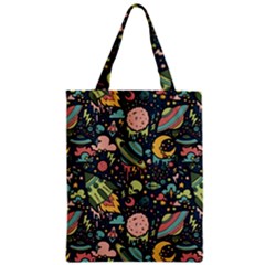 Texture Patterns Aliens Rockets Space Zipper Classic Tote Bag by Vaneshart