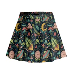 Texture Patterns Aliens Rockets Space Mini Flare Skirt by Vaneshart