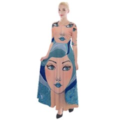 Blue Girl Half Sleeves Maxi Dress by CKArtCreations