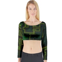 Seamless Pattern Texture Background Curcuit Long Sleeve Crop Top by Simbadda