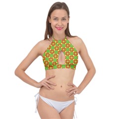 Pattern Texture Christmas Colors Cross Front Halter Bikini Top by Simbadda