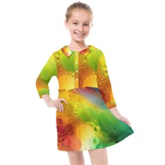 Abstract Sunlight Flower Reflection Color Macro Floating Yellow Circle Macro Photography Spheres Oil Kids  Quarter Sleeve Shirt Dress by Vaneshart