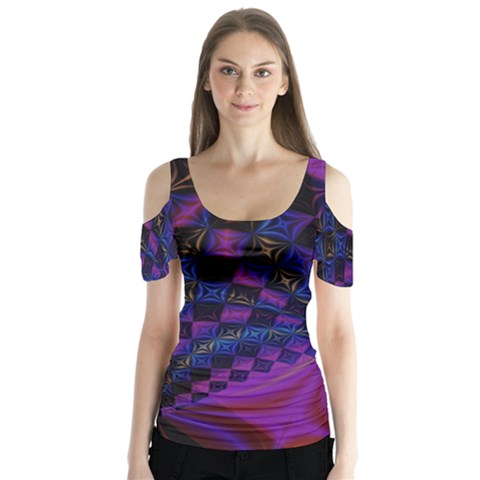 Background Silky Geometric Fractal Butterfly Sleeve Cutout Tee  by Wegoenart