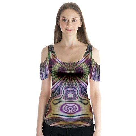 Digital Art Fractal Artwork Butterfly Sleeve Cutout Tee  by Wegoenart