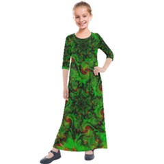 Art Artwork Fractal Digital Art  Green Kids  Quarter Sleeve Maxi Dress by Wegoenart