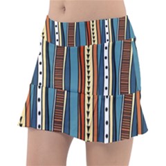 Stripes Hand Drawn Tribal Colorful Background Pattern Tennis Skirt by Vaneshart