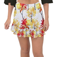 Watercolor Painting Autumn Illustration Autumn Tree Fishtail Mini Chiffon Skirt by Vaneshart