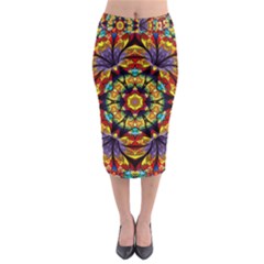 Geometric Pattern Kaleidoscope Art Mirror Image Mosaic Midi Pencil Skirt by Vaneshart