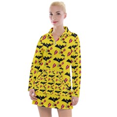 Bat Rose Lips Yellow Pattern Women s Long Sleeve Casual Dress by snowwhitegirl