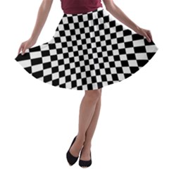 Illusion Checkerboard Black And White Pattern A-line Skater Skirt by Vaneshart