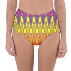 Retro Colorful Waves Background Reversible High-waist Bikini Bottoms by Vaneshart
