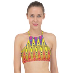 Retro Colorful Waves Background Racer Front Bikini Top by Vaneshart