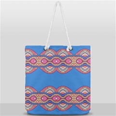 Shapes Chains On A Blue Background                                          Full Print Rope Handle Tote (large) by LalyLauraFLM