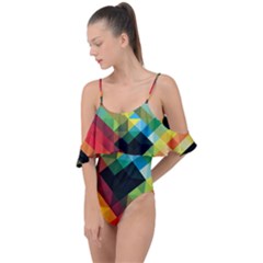 Pattern Colorful Geometry Abstract Wallpaper Drape Piece Swimsuit by Vaneshart