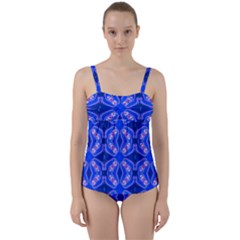 Seamless Fractal Blue Twist Front Tankini Set by Vaneshart