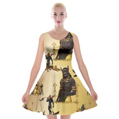Anubis The Egyptian God Pattern Velvet Skater Dress by FantasyWorld7