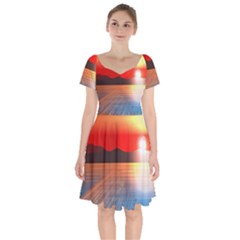 Sunset Water River Sea Sunrays Short Sleeve Bardot Dress by Mariart