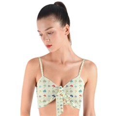 Clouds And Umbrellas Seasons Pattern Woven Tie Front Bralet by Wegoenart