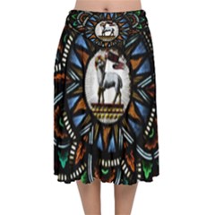 Spain Catalonia Montserrat Church  Stained Glass Velvet Flared Midi Skirt by Wegoenart