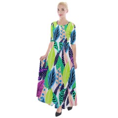 Leaves  Half Sleeves Maxi Dress by Sobalvarro