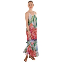 Strawberry Watercolor Figure Cami Maxi Ruffle Chiffon Dress by Wegoenart